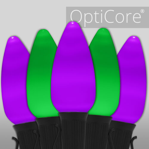 C9 Green / Purple Smooth OptiCore Commercial LED Halloween Lights, 50 Lights, 50'