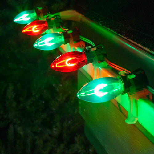 C9 Green / Red FlexFilament Shatterproof Vintage Commercial LED Christmas Lights, Lights