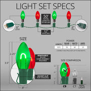 C9 Green / Red FlexFilament Shatterproof Vintage Commercial LED Christmas Lights, Lights