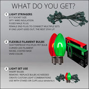 C9 Green / Red FlexFilament Shatterproof Vintage Commercial LED Christmas Lights, Lights
