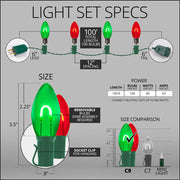 C9 Green / Red FlexFilament Shatterproof Vintage Commercial LED Christmas Lights, Lights