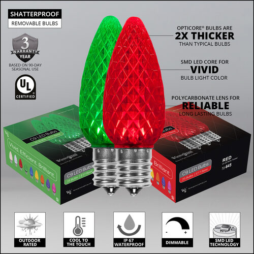 C9 Green / Red OptiCore Commercial LED Christmas Lights, Lights