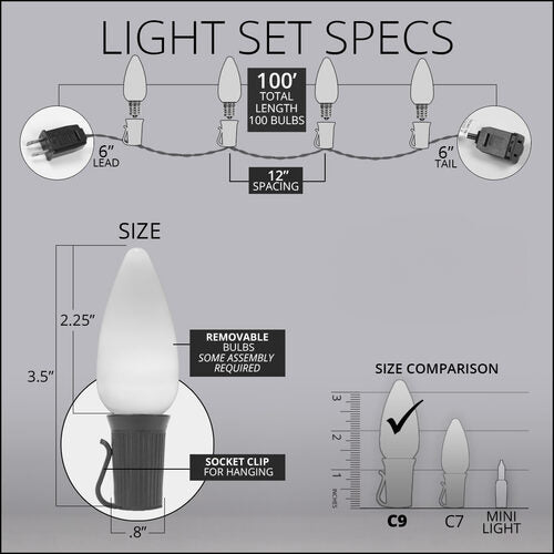 C9 Pink Smooth OptiCore Commercial LED Christmas Lights, Lights