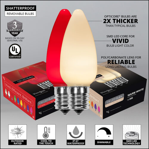 C9 Red / Warm White Smooth OptiCore Commercial LED Christmas Lights, Lights