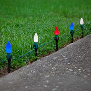 C9 Red / White / Blue Smooth OptiCore Patriotic Pathway Lights, 75 Lights, 5 Inch PathPRO TM Stakes, 75'