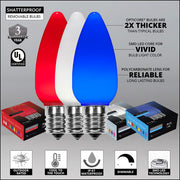 C9 Red / White / Blue Smooth OptiCore Patriotic Pathway Lights, 75 Lights, 5 Inch PathPRO TM Stakes, 75'