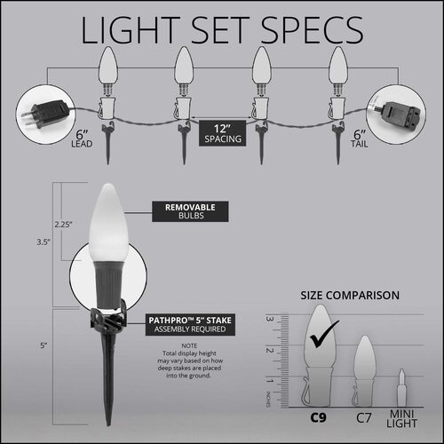C9 Red / White / Blue Smooth OptiCore Patriotic Pathway Lights, 75 Lights, 5 Inch PathPRO TM Stakes, 75'