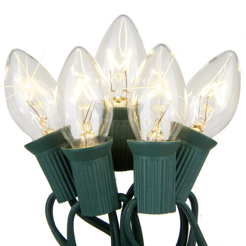 Clear C7 Twinkle Lights on Green Wire