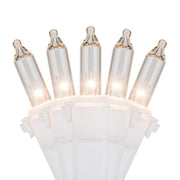 Commercial 100 Clear Mini Lights, Lamp Lock, White Wire, 6" Spacing