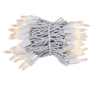 Commercial 100 Clear Mini Lights, Lamp Lock, White Wire, 6" Spacing