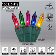 Commercial 100 Multi Color Mini Lights, Lamp Lock, Green Wire, 6" Spacing