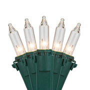 Commercial 150 Clear Mini Lights, Lamp Lock, Green Wire, 6" Spacing