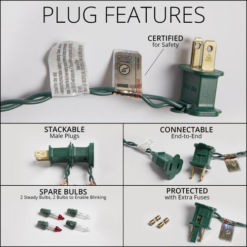 Commercial 150 Clear Mini Lights, Lamp Lock, Green Wire, 6" Spacing