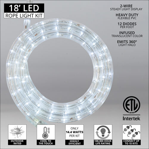 Cool White LED Rope Light, 18 ft