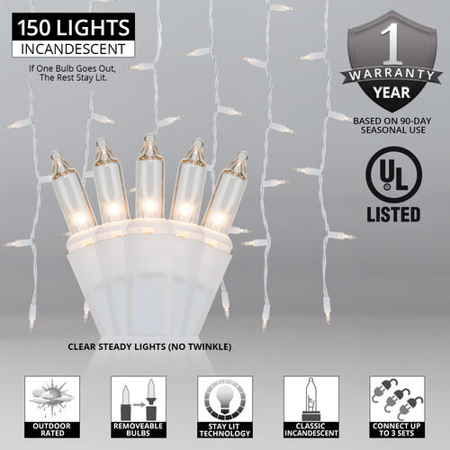 Curtain Lights, 150 Clear Mini Lights on White Wire