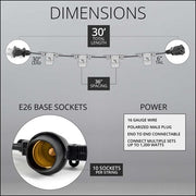 E26 - Medium Light Patio Stringer, Length, 10 Amp SJTW Black Wire