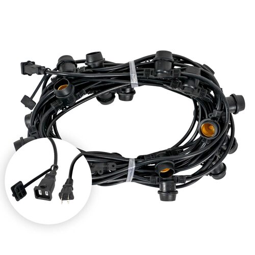 E26 - Medium Light Patio Stringer, Length, 10 Amp SJTW Black Wire