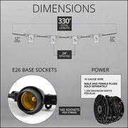 E26 - Medium Light Patio Stringer, Length, 10 Amp SJTW Black Wire