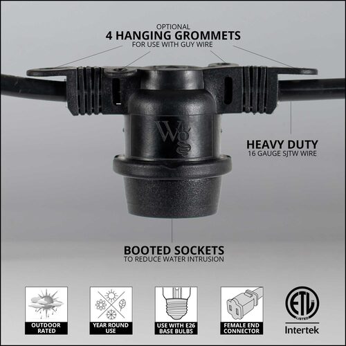 E26 - Medium Light Patio Stringer, Length, 10 Amp SJTW Black Wire