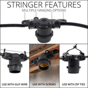 E26 - Medium Light Patio Stringer, Length, 10 Amp SJTW Black Wire