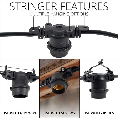 E26 - Medium Light Patio Stringer, Length, 10 Amp SJTW Black Wire