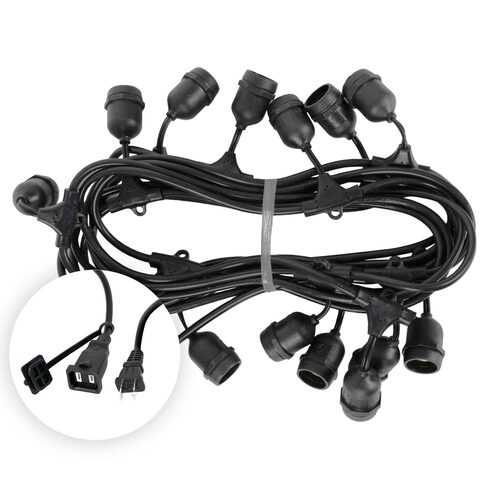 E26 - Medium Light Patio Stringer with Drops, Length, 10 Amp SJTW Black Wire