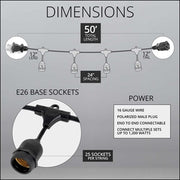 E26 - Medium Light Patio Stringer with Drops, Length, 10 Amp SJTW Black Wire