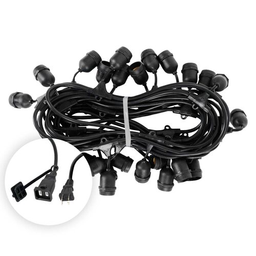 E26 - Medium Light Patio Stringer with Drops, Length, 10 Amp SJTW Black Wire