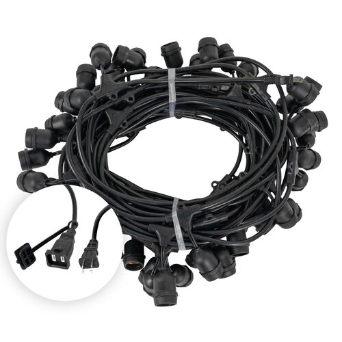 E26 - Medium Light Patio Stringer with Drops, Length, 10 Amp SJTW Black Wire