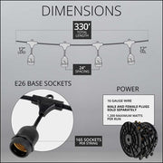 E26 - Medium Light Patio Stringer with Drops, Length, 10 Amp SJTW Black Wire
