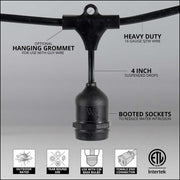 E26 - Medium Light Patio Stringer with Drops, Length, 10 Amp SJTW Black Wire
