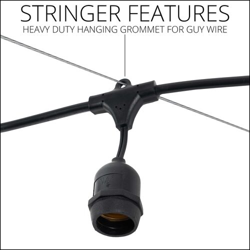 E26 - Medium Light Patio Stringer with Drops, Length, 10 Amp SJTW Black Wire