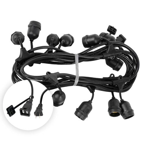 E26 - Medium Light Patio Stringer with Drops, Length, 10 Amp SJTW Black Wire