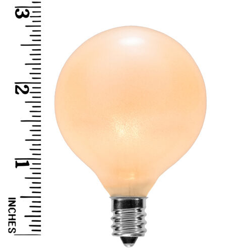 G50 Pearl White Triple Dipped Transparent Globe Lights, E12 - Candelabra Base