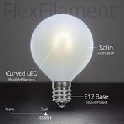 G50 Satin Glass Cool White FlexFilament Globe Light LED Edison Bulbs, E12 - Candelabra Base