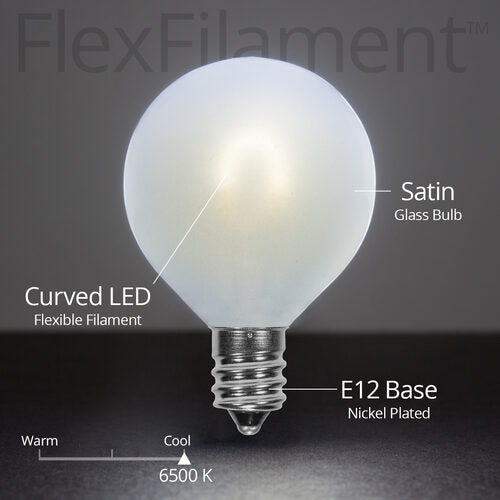 G50 Satin Glass Cool White FlexFilament Globe Light LED Edison Bulbs, E12 - Candelabra Base