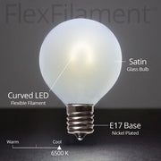 G50 Satin Glass Cool White FlexFilament Globe Light LED Edison Bulbs, E17 - Intermediate Base