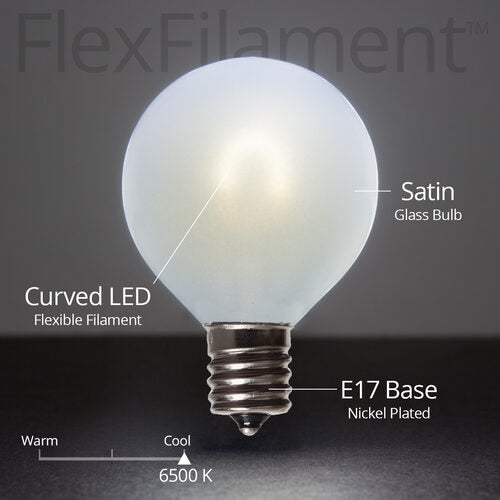 G50 Satin Glass Cool White FlexFilament Globe Light LED Edison Bulbs, E17 - Intermediate Base