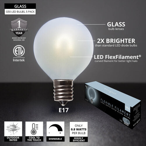 G50 Satin Glass Cool White FlexFilament Globe Light LED Edison Bulbs, E17 - Intermediate Base