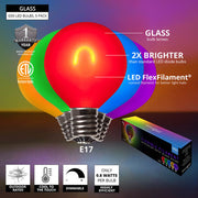 G50 Satin Glass Multicolor FlexFilament Globe Light LED Edison Bulbs, E17 - Intermediate Base