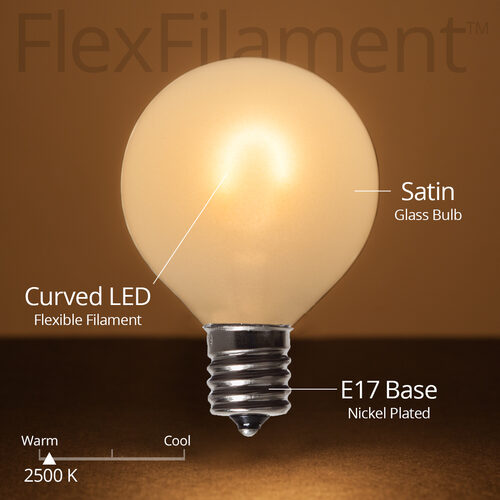 G50 Satin Glass Warm White FlexFilament Globe Light LED Edison Bulbs, E17 - Intermediate Base