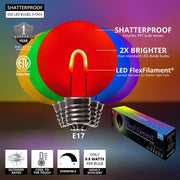 G50 Shatterproof Multicolor FlexFilament TM Globe Light LED Edison Bulbs, E17 Base