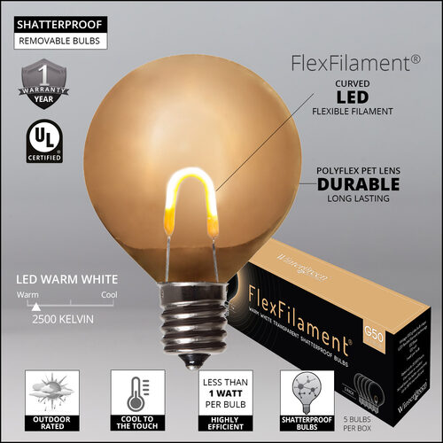 G50 Warm White FlexFilament Shatterproof Garden LED Pathway Lights, 25 Lights, 7.5 Inch Stakes, 25'