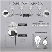 G50 Warm White OptiCore Garden LED Pathway Lights, 25 Lights, 7.5 Inch Stakes, 25'