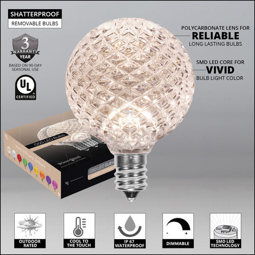 G50 Warm White OptiCore® LED Globe Light Bulbs, E12 - Candelabra Base