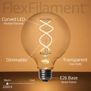 G95 Transparent Glass Warm White FlexFilament Globe Light LED Edison Bulbs