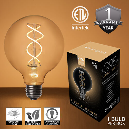 G95 Transparent Glass Warm White FlexFilament Globe Light LED Edison Bulbs