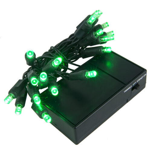 Green Battery Operated 5mm LED Lights, Green Wire