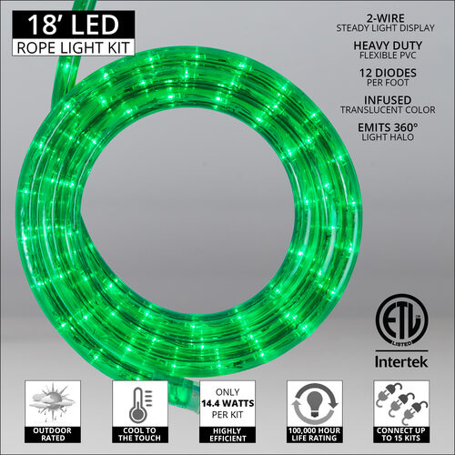 Green LED Rope Light, 18 ft