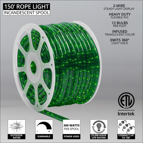 Green Rope Light, 150 ft
